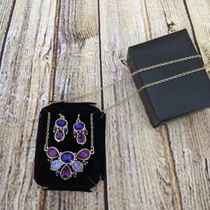 Amythyst And Blue Necklace And Drop Earring Set